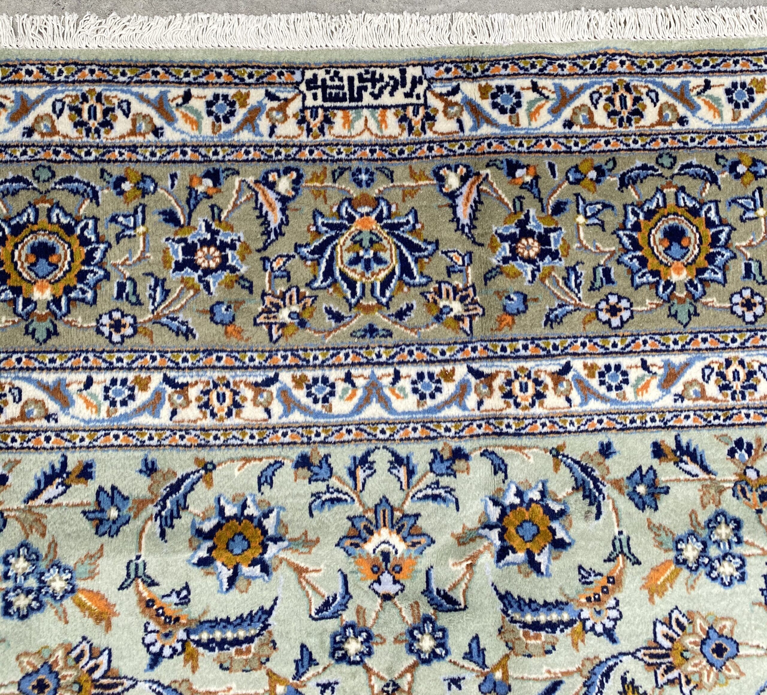 3.4x2.4M Signed Pistachio Tone Persian Kashan - Image 2