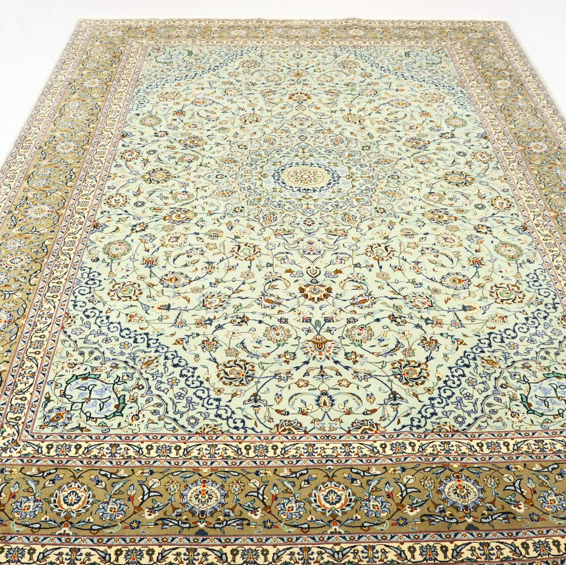 4.2x3 M Signed Pistachio Tone Persian Kashan Rug - Image 2