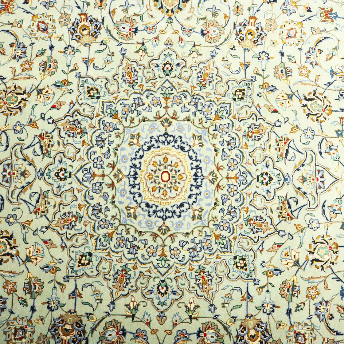 4.2x3 M Signed Pistachio Tone Persian Kashan Rug - Image 3