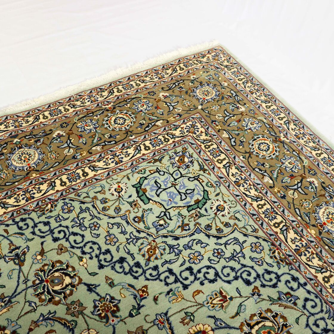 4.2x3 M Signed Pistachio Tone Persian Kashan Rug - Image 5