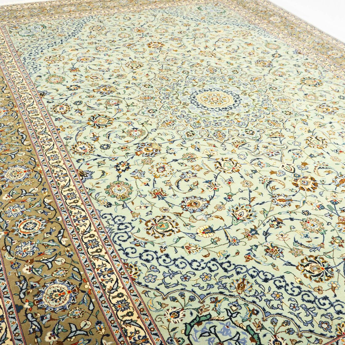 4.2x3 M Signed Pistachio Tone Persian Kashan Rug - Image 6