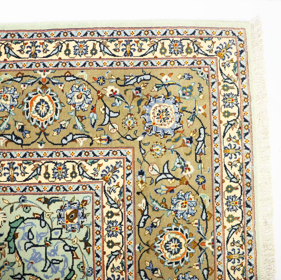 4.2x3 M Signed Pistachio Tone Persian Kashan Rug - Image 8