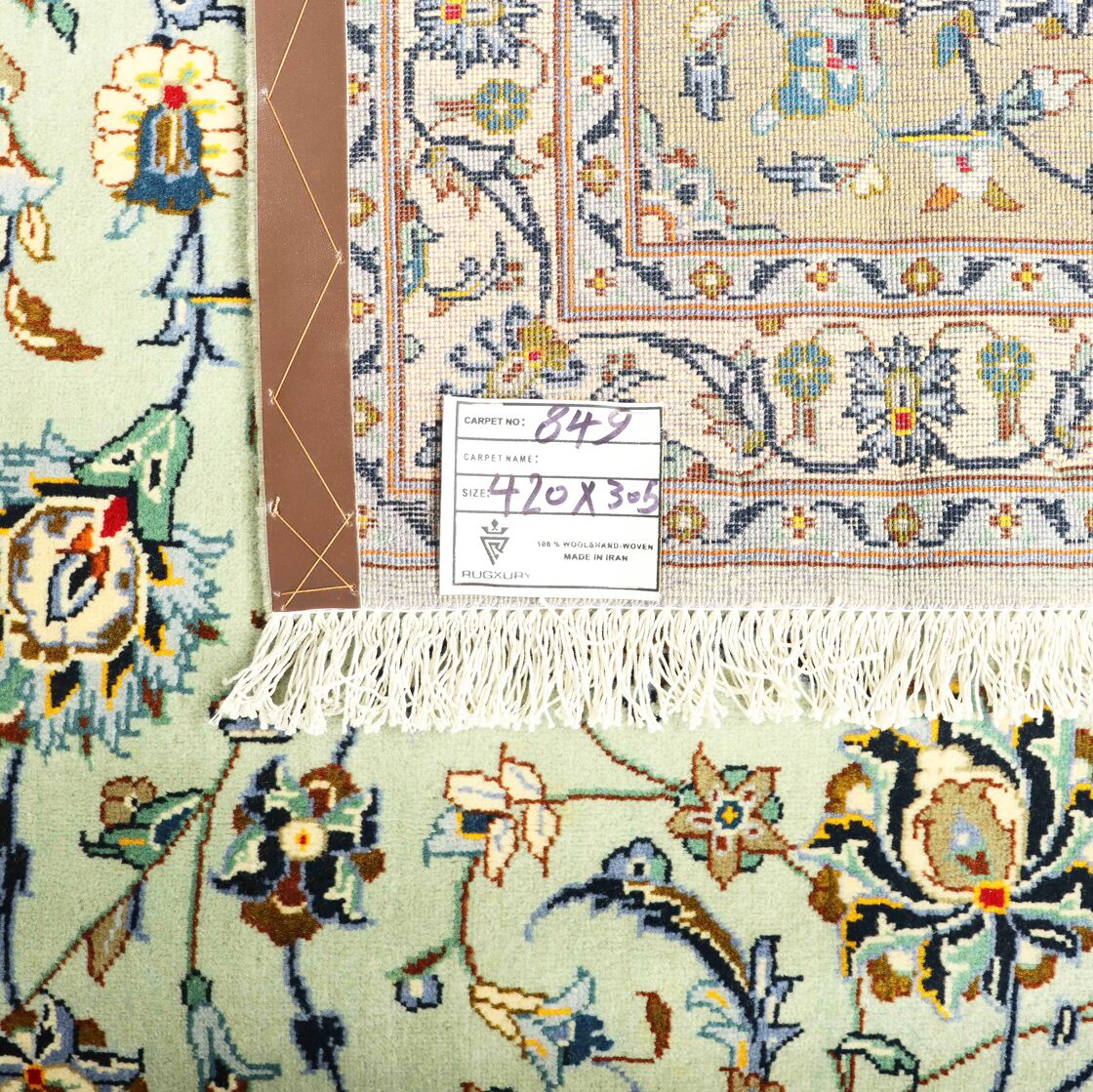 4.2x3 M Signed Pistachio Tone Persian Kashan Rug - Image 9