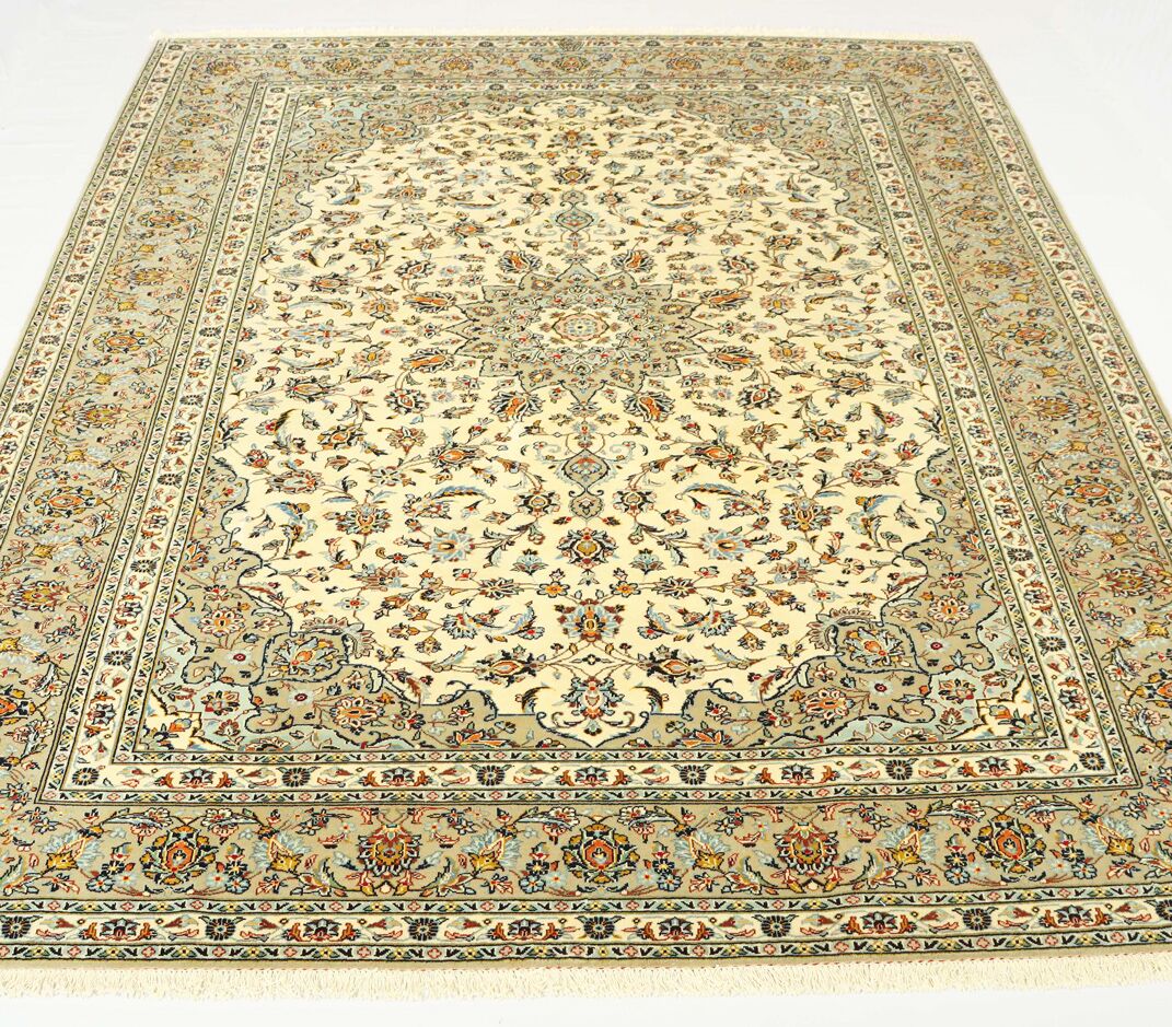 3.4x2.5M Signed Pistachio Tone Persian Kashan Rug - Image 4
