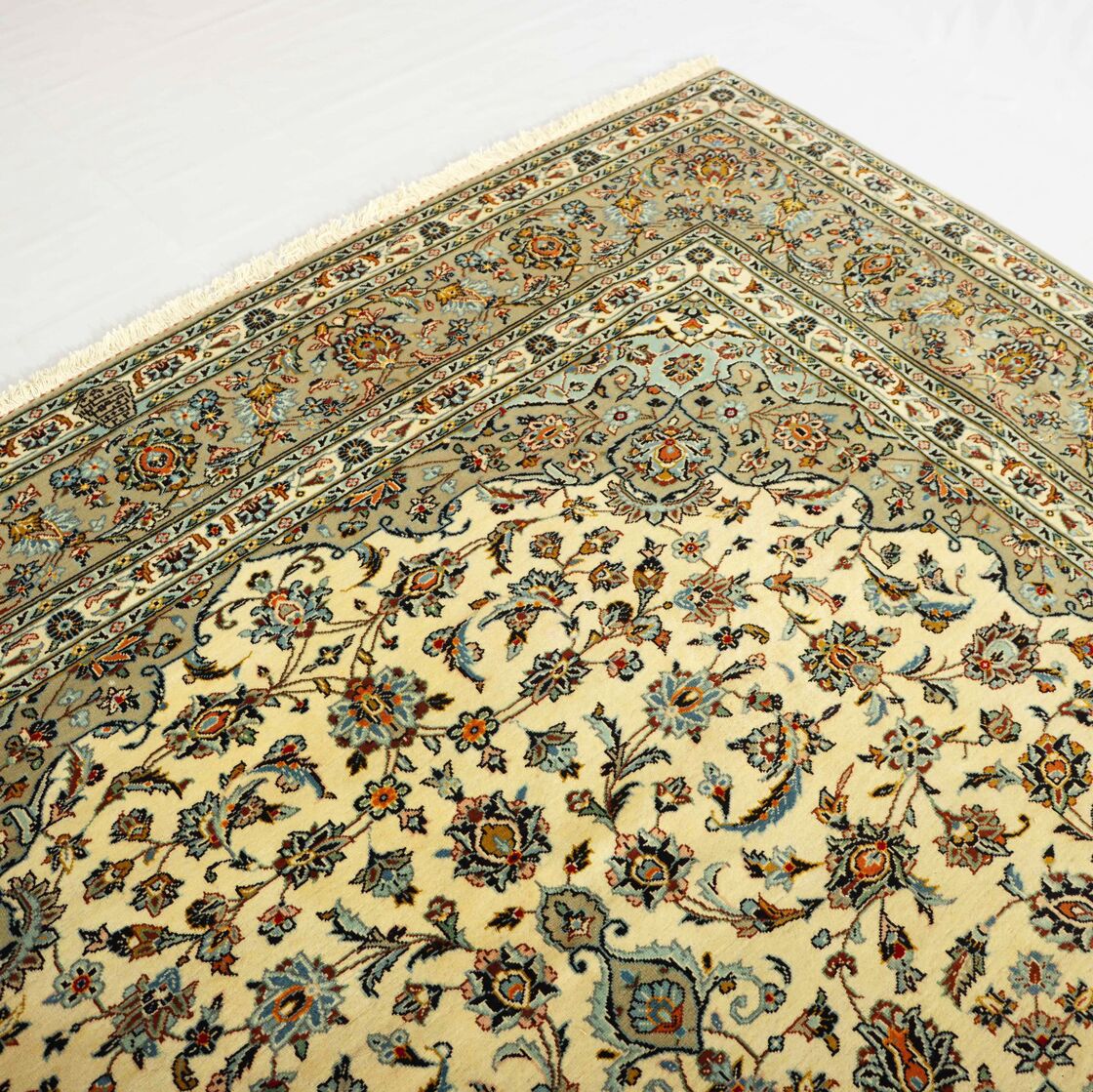 3.4x2.5M Signed Pistachio Tone Persian Kashan Rug - Image 9