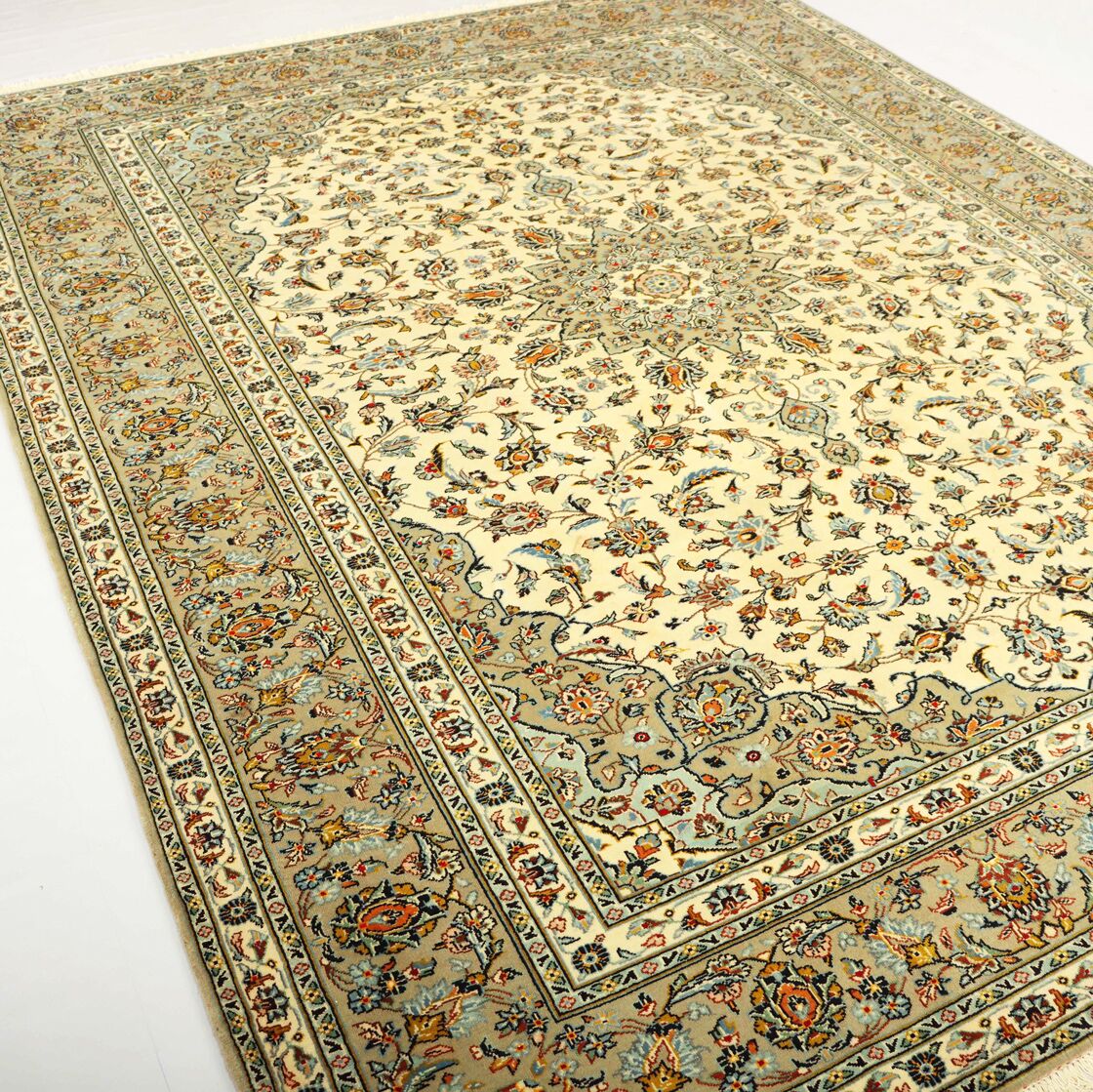 3.4x2.5M Signed Pistachio Tone Persian Kashan Rug - Image 7