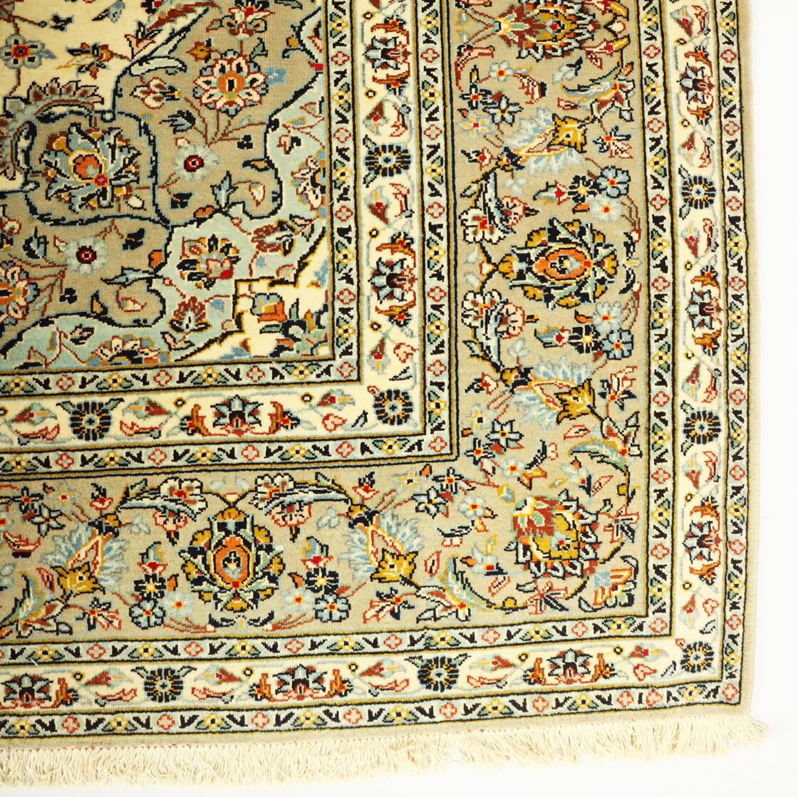 3.4x2.5M Signed Pistachio Tone Persian Kashan Rug - Image 6