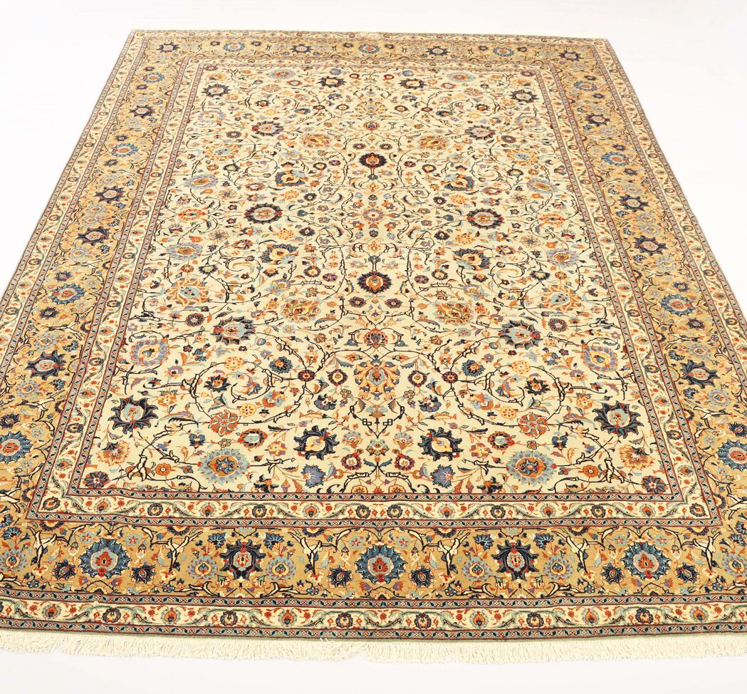 Masterpiece Signed Pistachio Tone Persian Kashan Rug - Image 2
