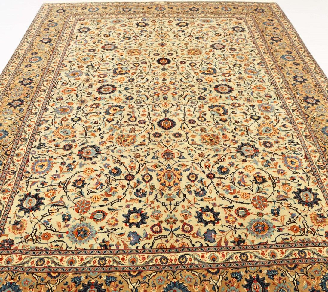 Masterpiece Signed Pistachio Tone Persian Kashan Rug - Image 4