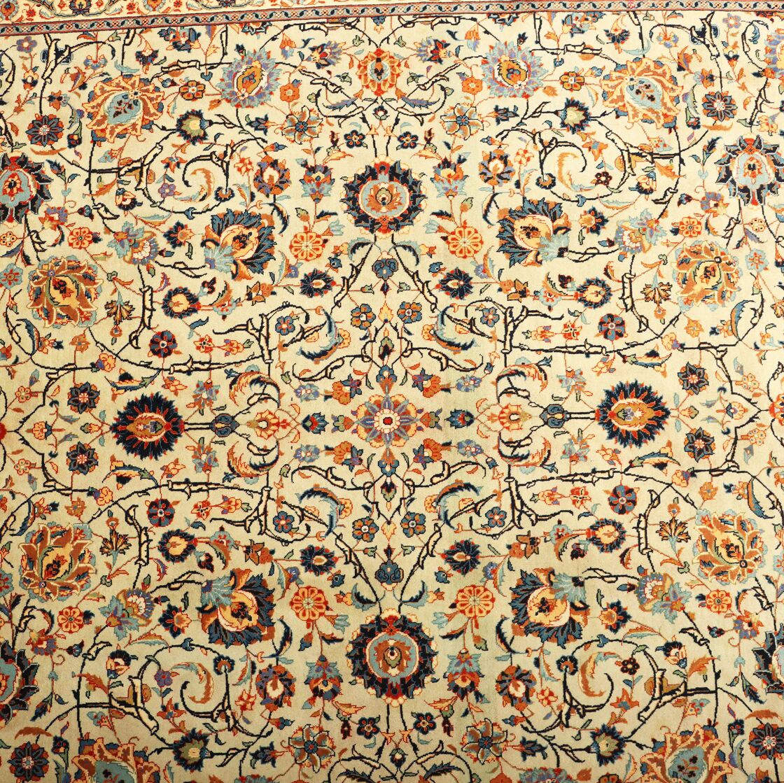 Masterpiece Signed Pistachio Tone Persian Kashan Rug - Image 3