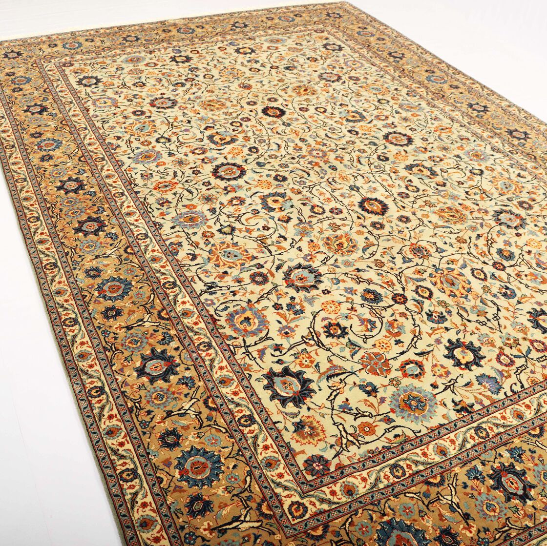 Masterpiece Signed Pistachio Tone Persian Kashan Rug - Image 6