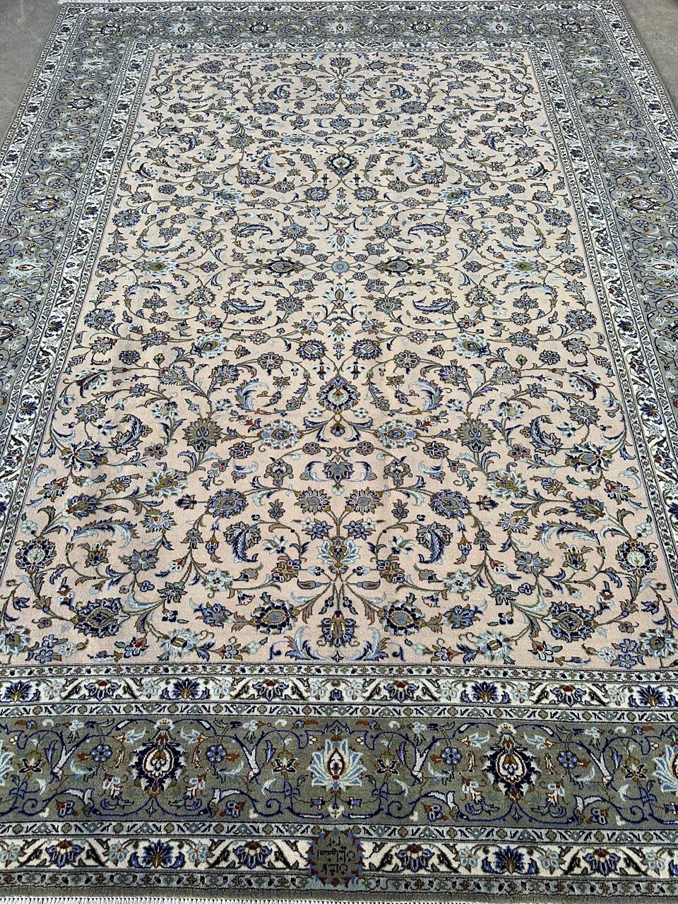 4x3M Signed Beige Kashan Rug