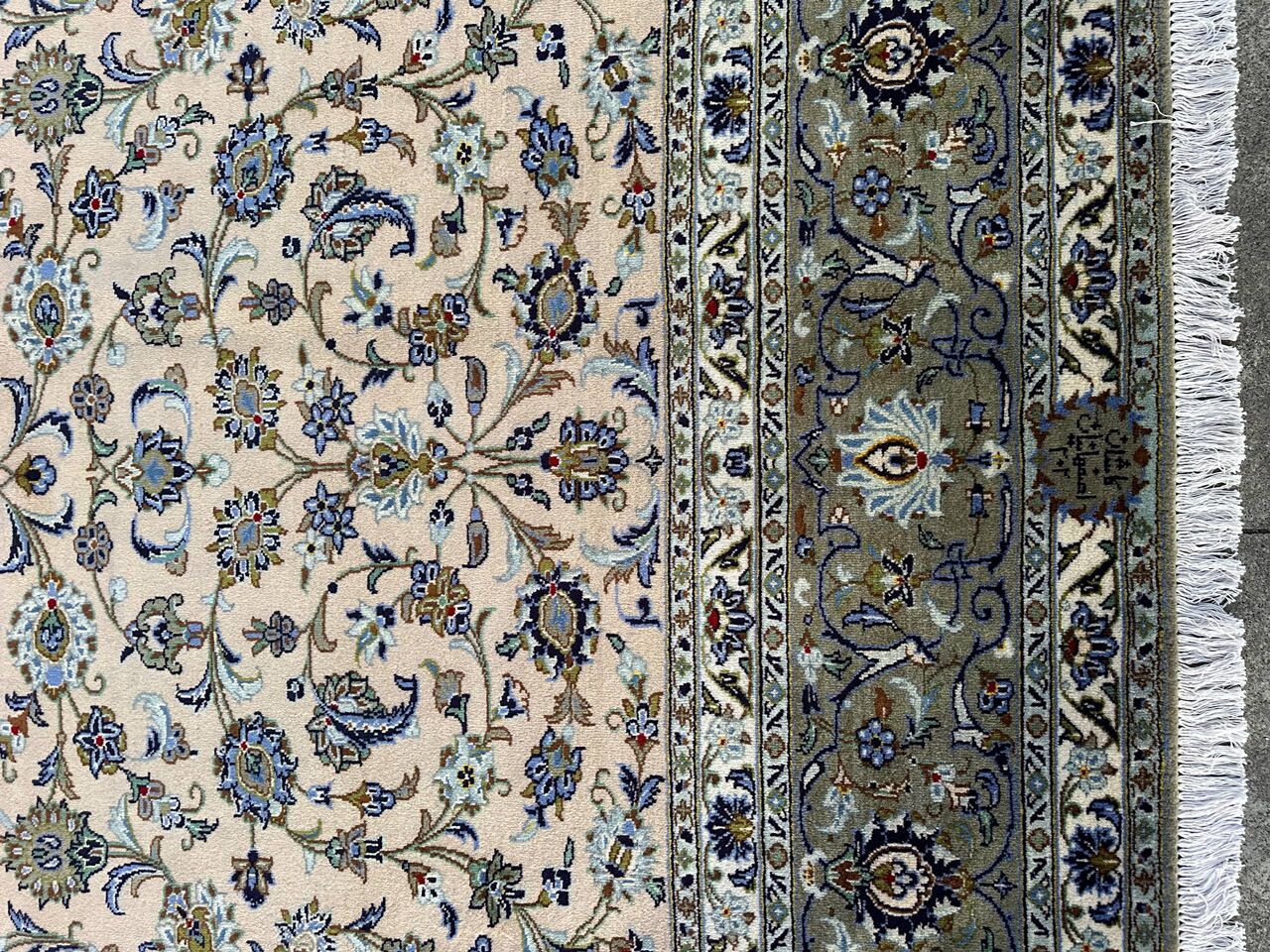 4x3M Signed Beige Kashan Rug - Image 12