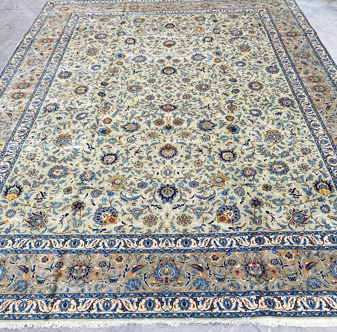4.4x3.2M Pistachio Tone Persian Kashan Rug - Image 2