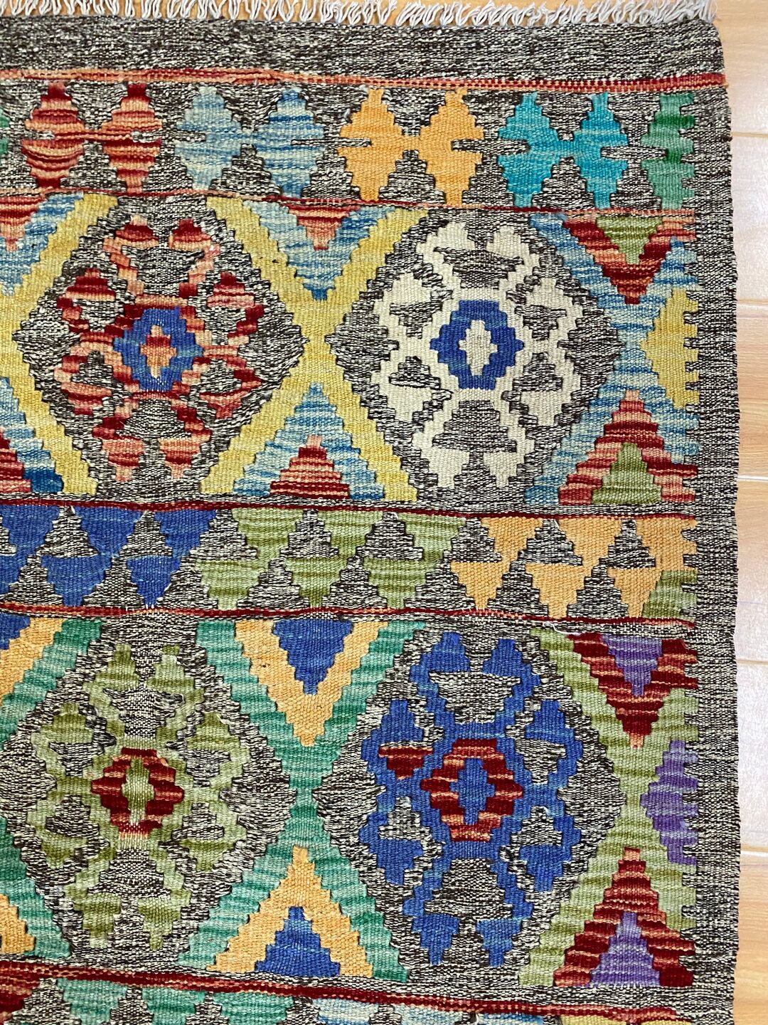 2.4x1.9 M Boho Maymana Afghan Kilim - Image 4