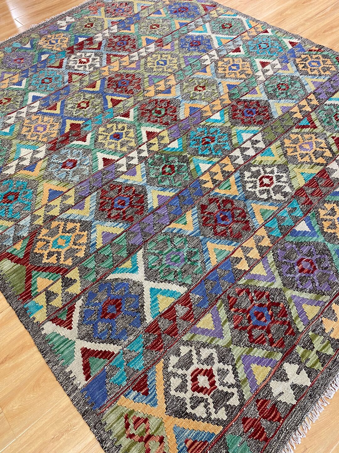 2.4x1.9 M Boho Maymana Afghan Kilim - Image 5
