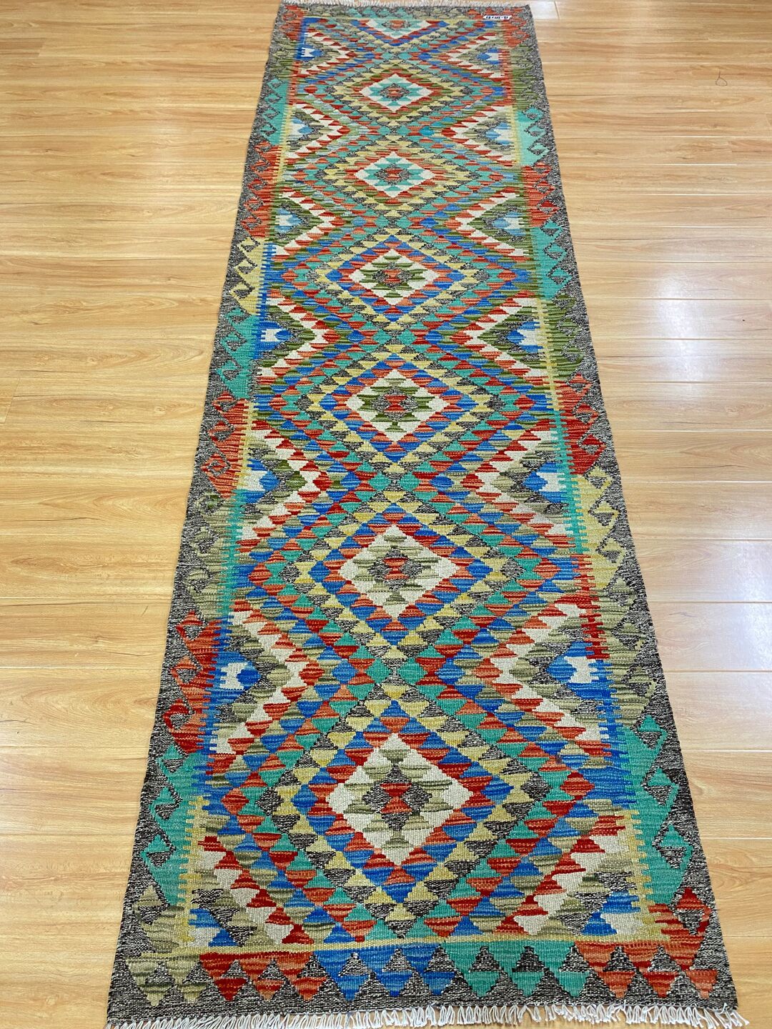 2.9 x 0.9 M Boho Maymana Afghan Kilim Runner - Image 2