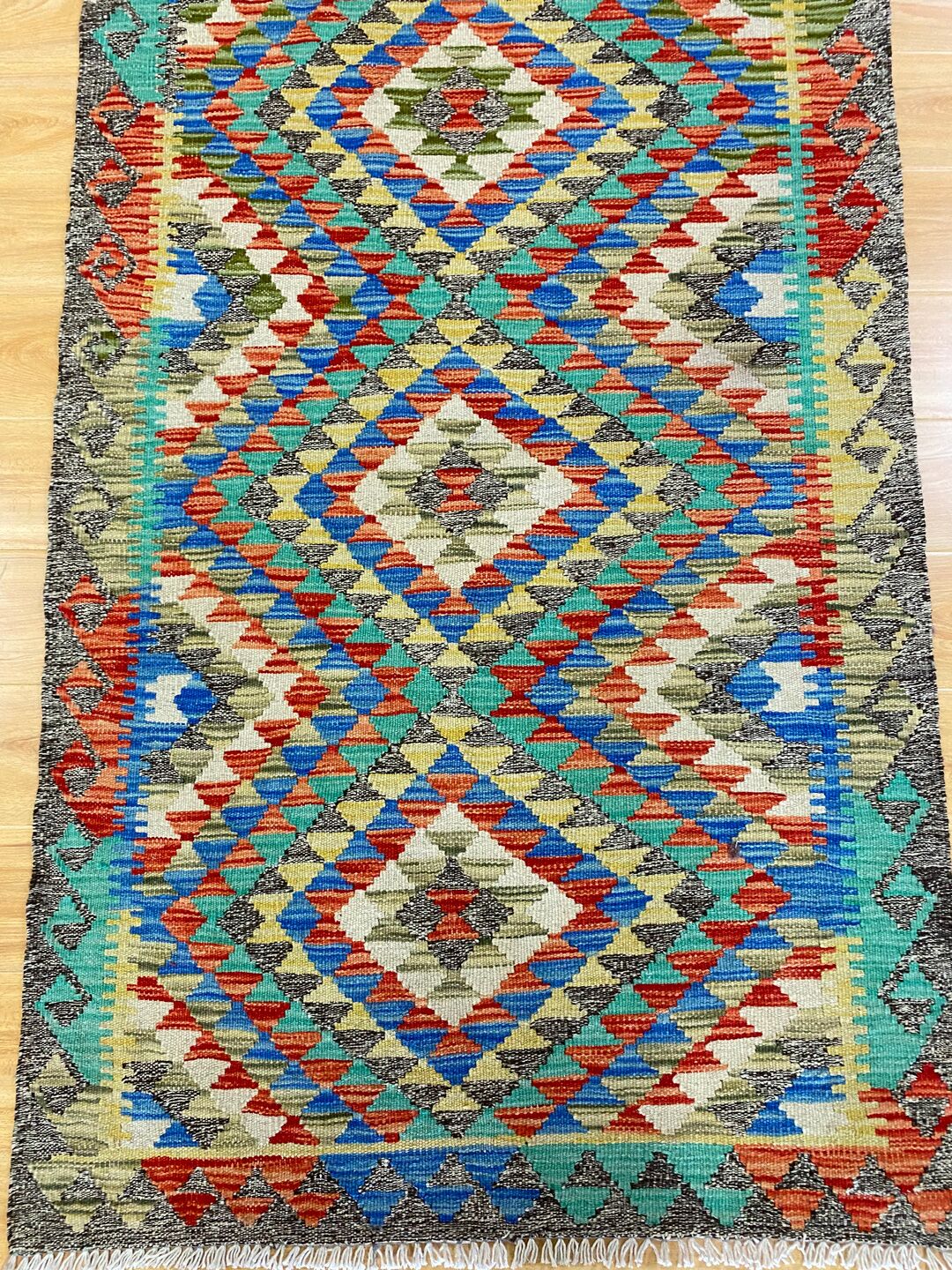2.9 x 0.9 M Boho Maymana Afghan Kilim Runner - Image 3
