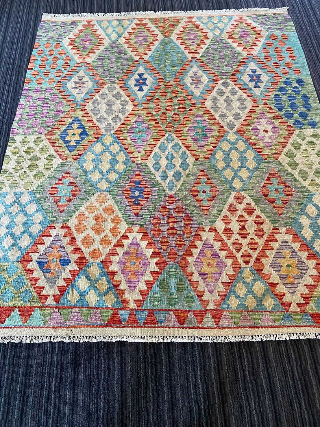 1.9x1.6 M Boho Maymana Afghan Kilim - Image 2