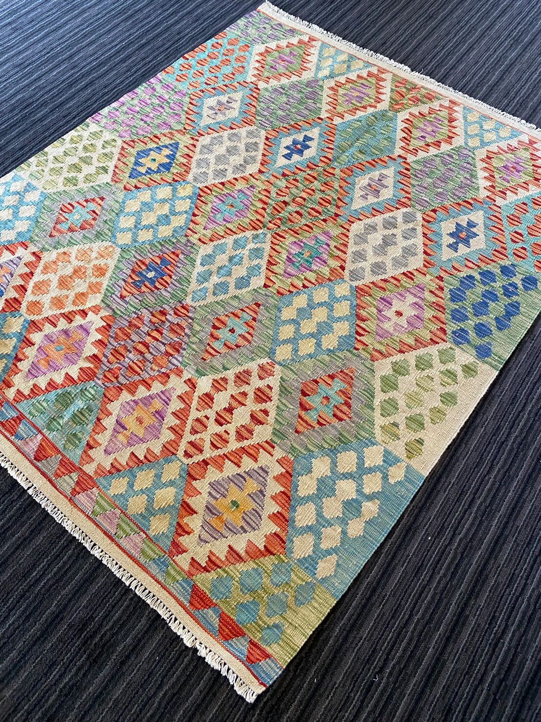 1.9x1.6 M Boho Maymana Afghan Kilim - Image 6