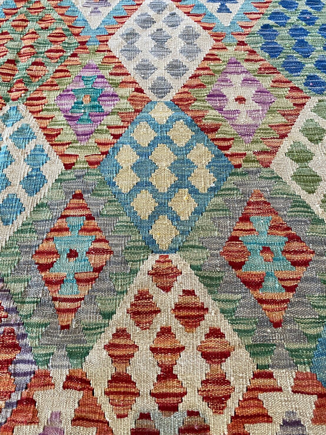 1.9x1.6 M Boho Maymana Afghan Kilim - Image 5