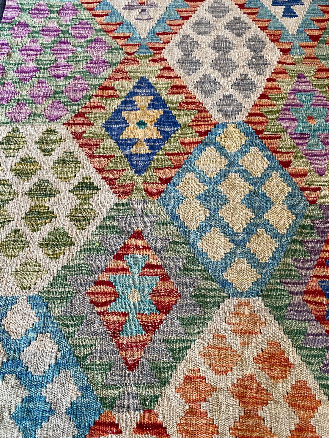 1.9x1.6 M Boho Maymana Afghan Kilim - Image 4