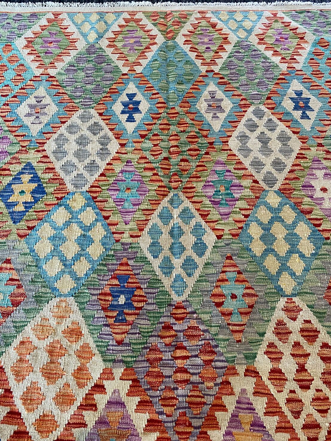 1.9x1.6 M Boho Maymana Afghan Kilim - Image 3