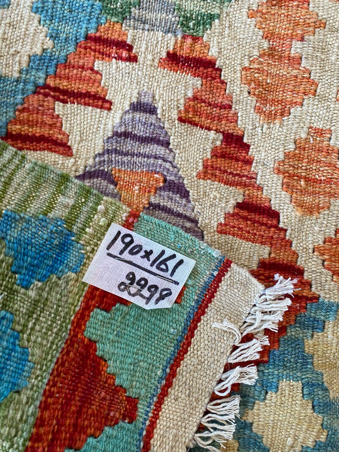 1.9x1.6 M Boho Maymana Afghan Kilim - Image 7
