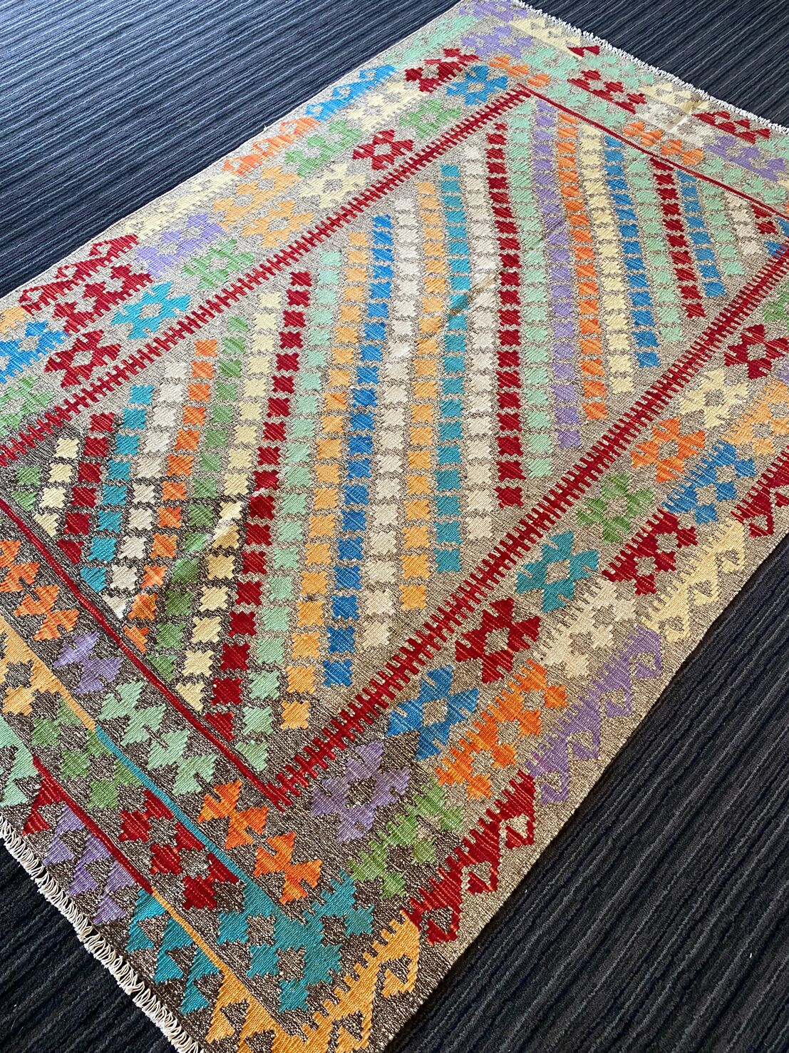 2.4x1.6 M Boho Maymana Afghan Kilim - Image 2