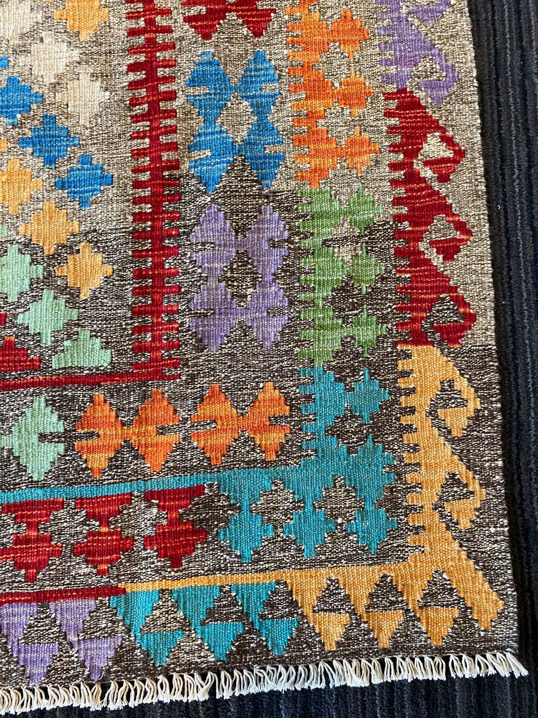 2.4x1.6 M Boho Maymana Afghan Kilim - Image 4