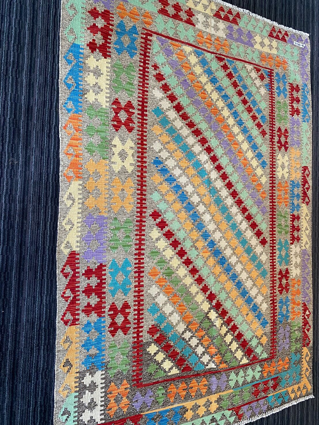 2.4x1.6 M Boho Maymana Afghan Kilim - Image 5