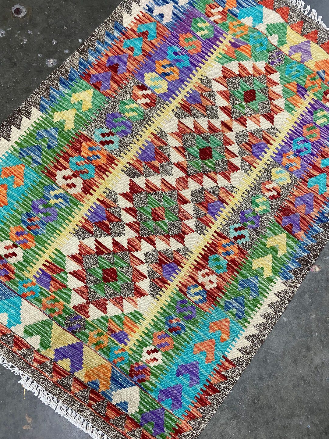 1.2x0.8 M Boho Maymana Afghan Kilim - Image 4