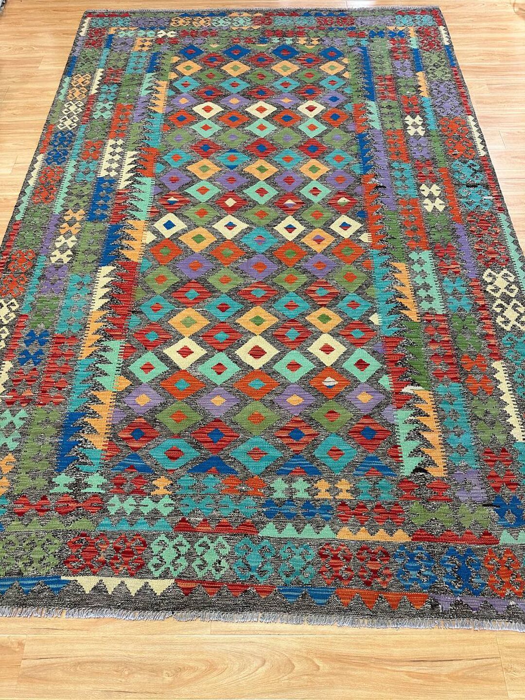 3.12 x 2.07 M Boho Maymana Afghan Kilim Rug - Image 2