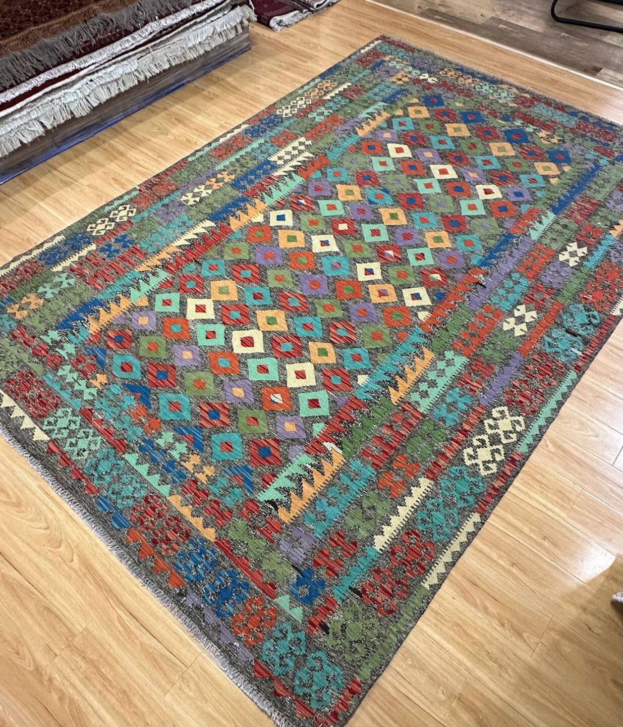 3.12 x 2.07 M Boho Maymana Afghan Kilim Rug - Image 8
