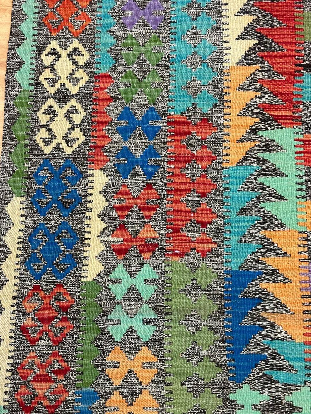 3.12 x 2.07 M Boho Maymana Afghan Kilim Rug - Image 7