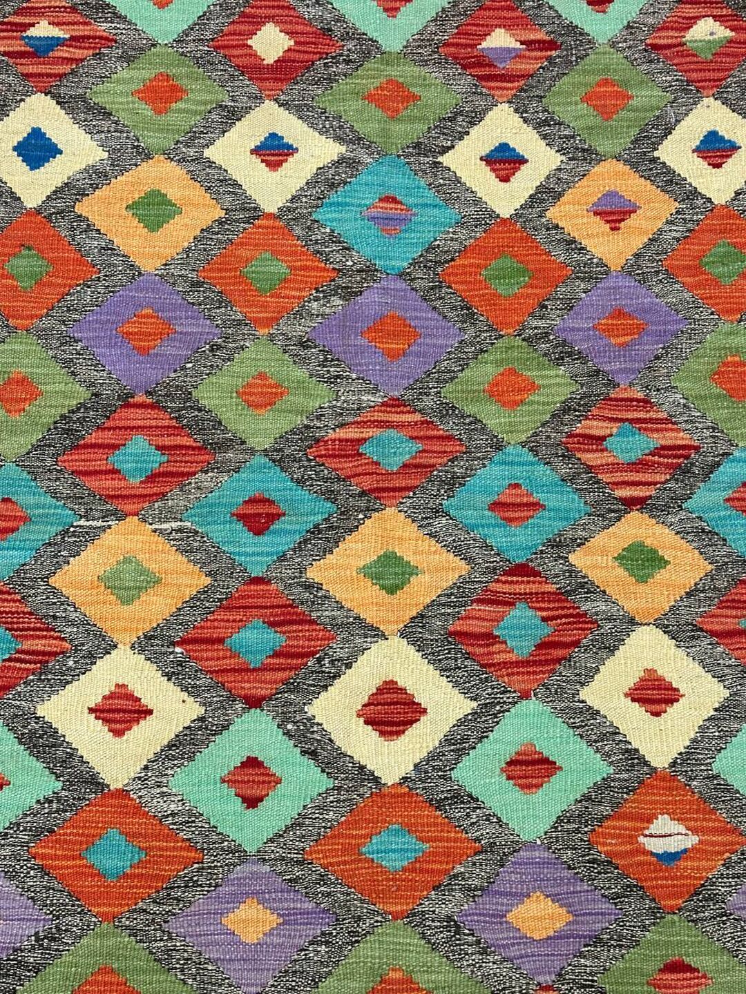 3.12 x 2.07 M Boho Maymana Afghan Kilim Rug - Image 6