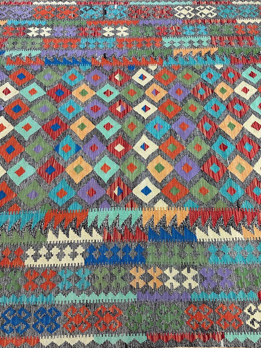 3.12 x 2.07 M Boho Maymana Afghan Kilim Rug - Image 5