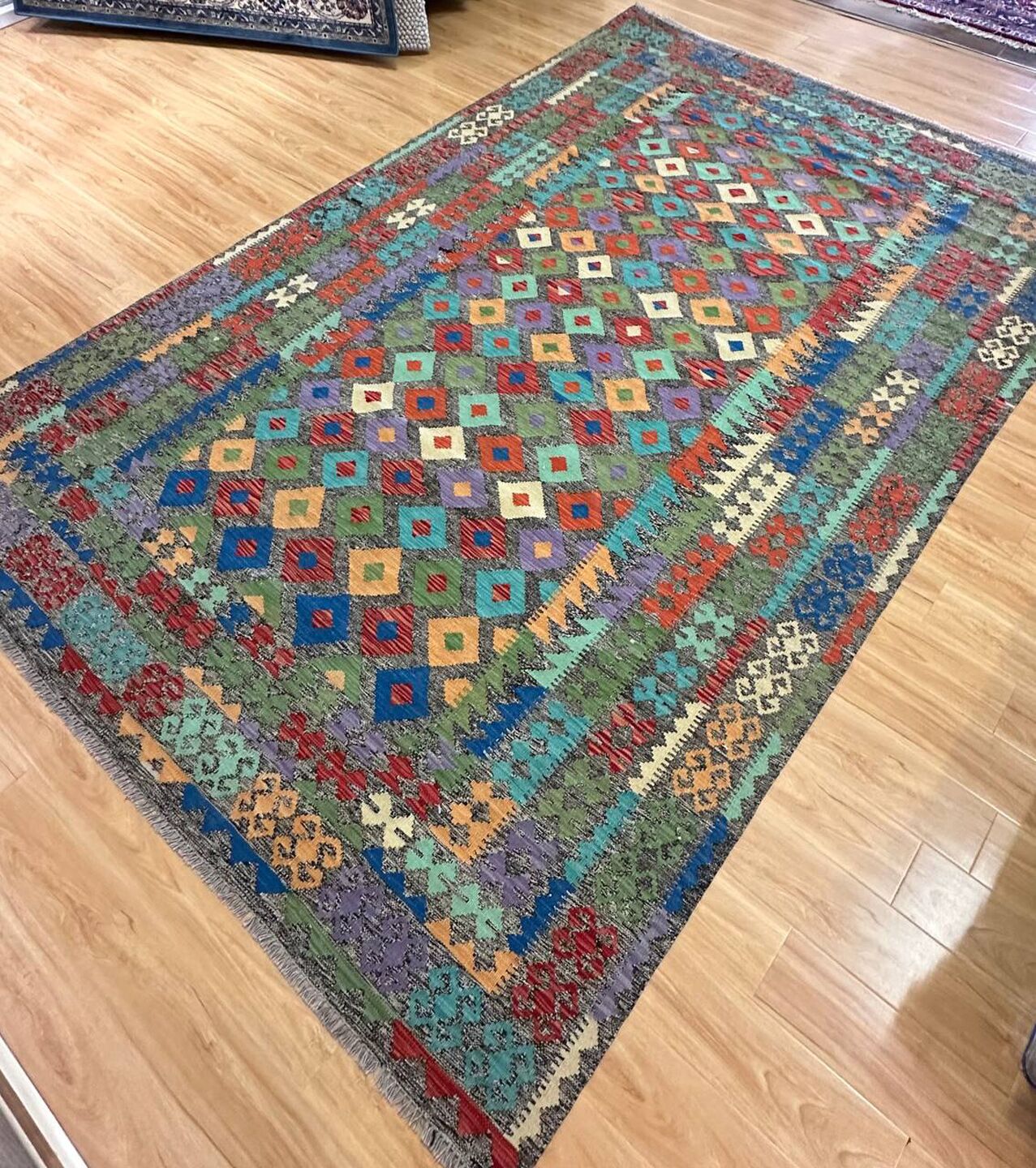 3.12 x 2.07 M Boho Maymana Afghan Kilim Rug - Image 4