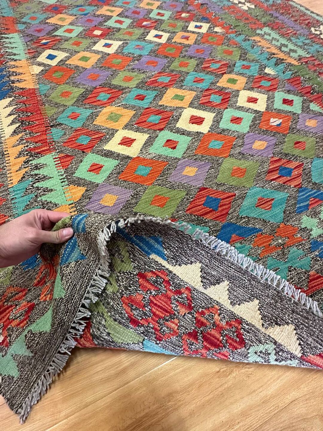3.12 x 2.07 M Boho Maymana Afghan Kilim Rug - Image 3