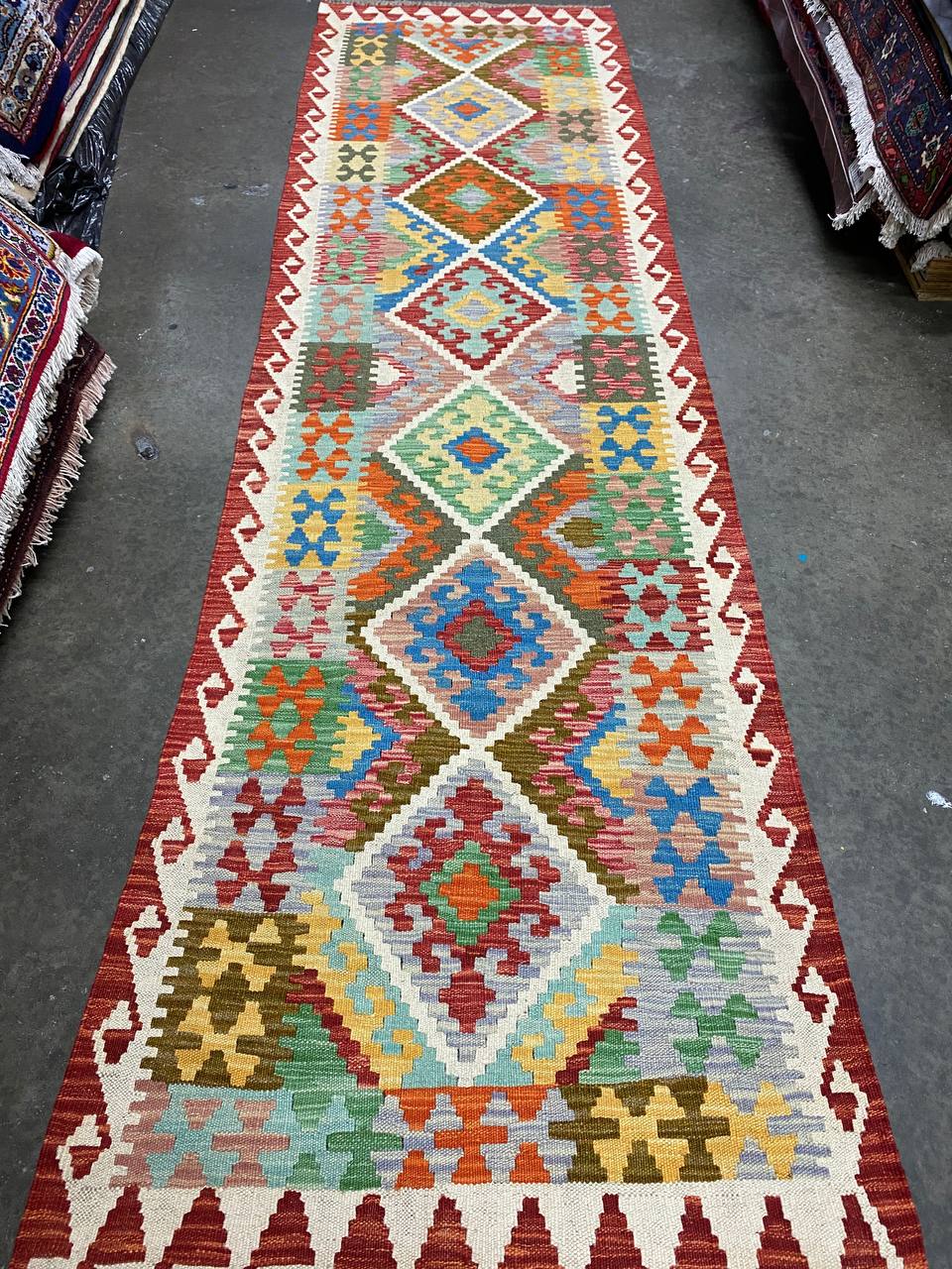 3 x 0.8 M Boho Maymana Afghan Kilim Runner - Image 6