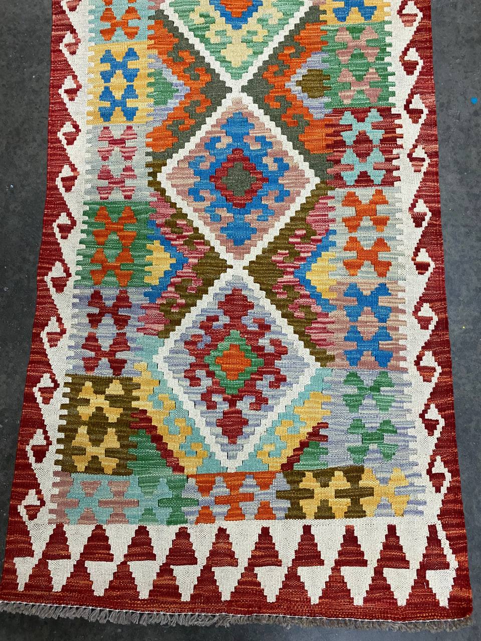 3 x 0.8 M Boho Maymana Afghan Kilim Runner - Image 9