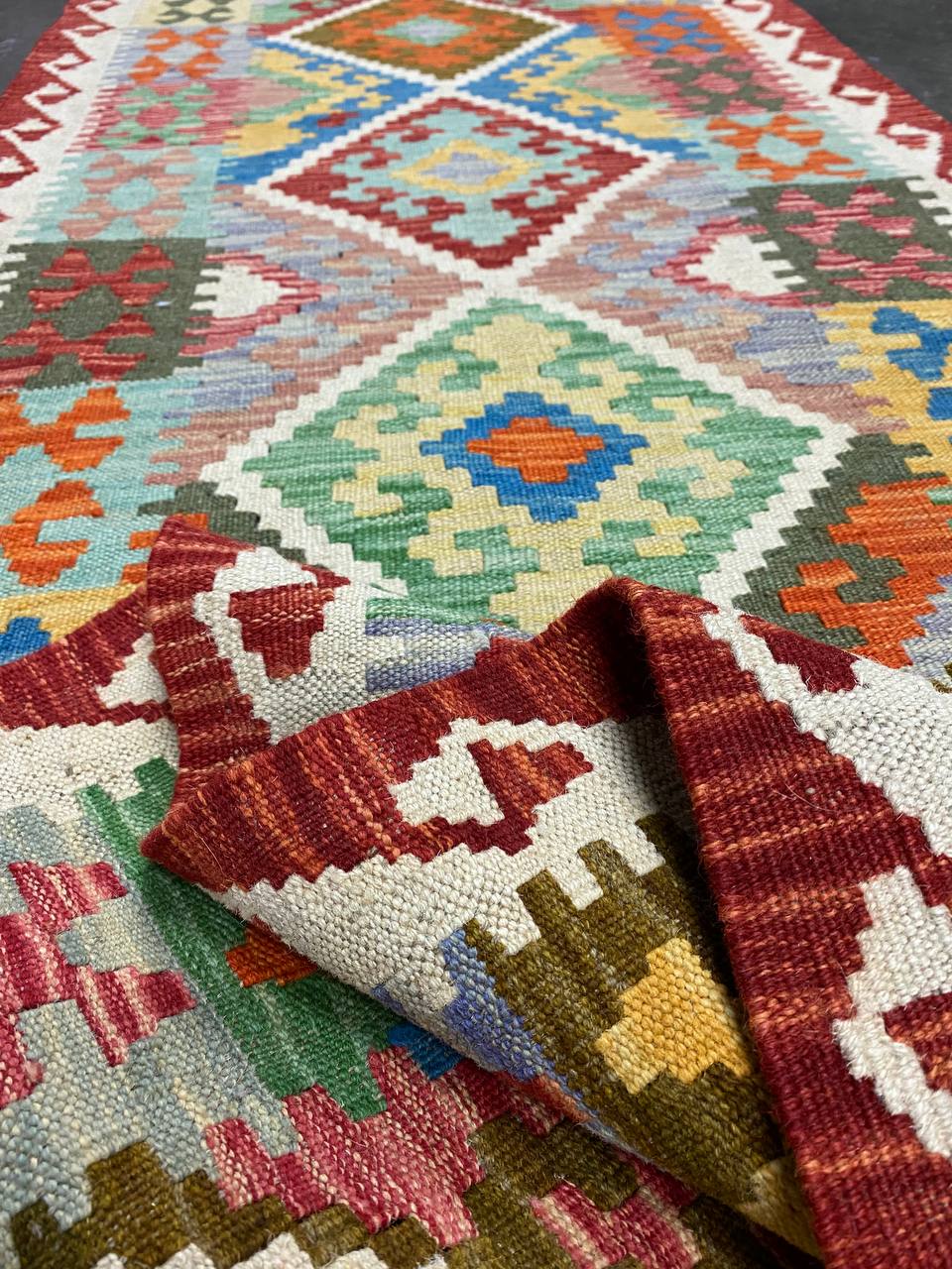 3 x 0.8 M Boho Maymana Afghan Kilim Runner - Image 8