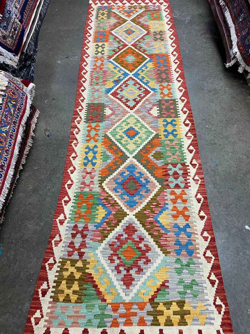 3 x 0.8 M Boho Maymana Afghan Kilim Runner - Image 2