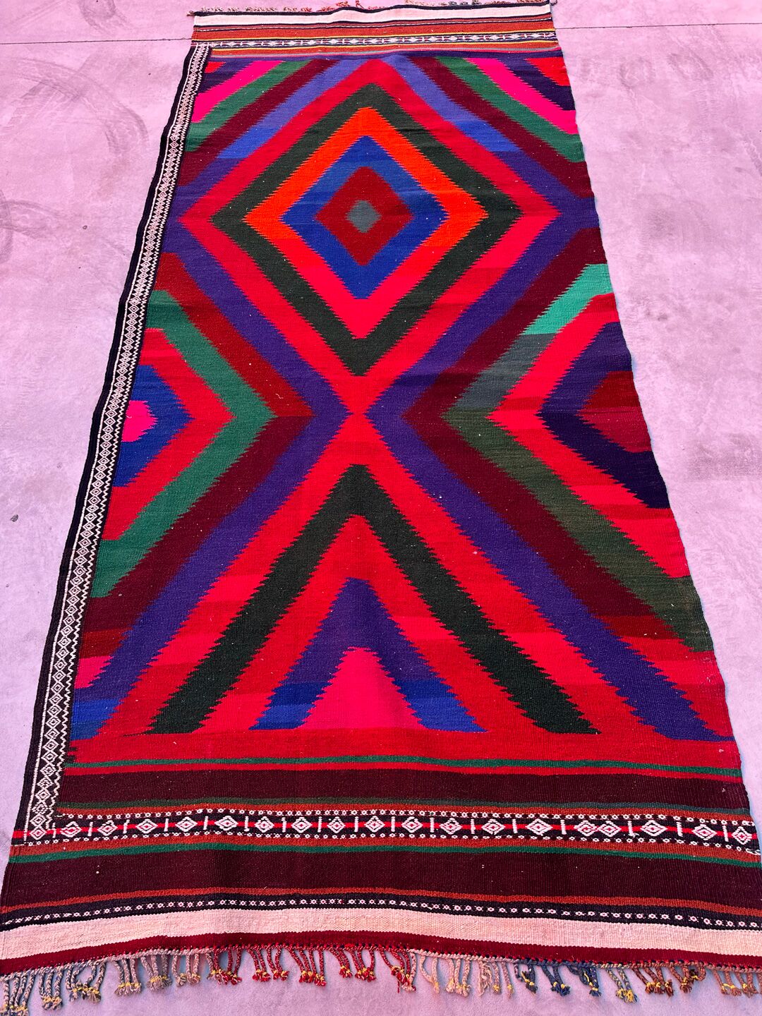 Antique 3.3x1.5 M Boho Maymana Afghan Kilim - Image 2