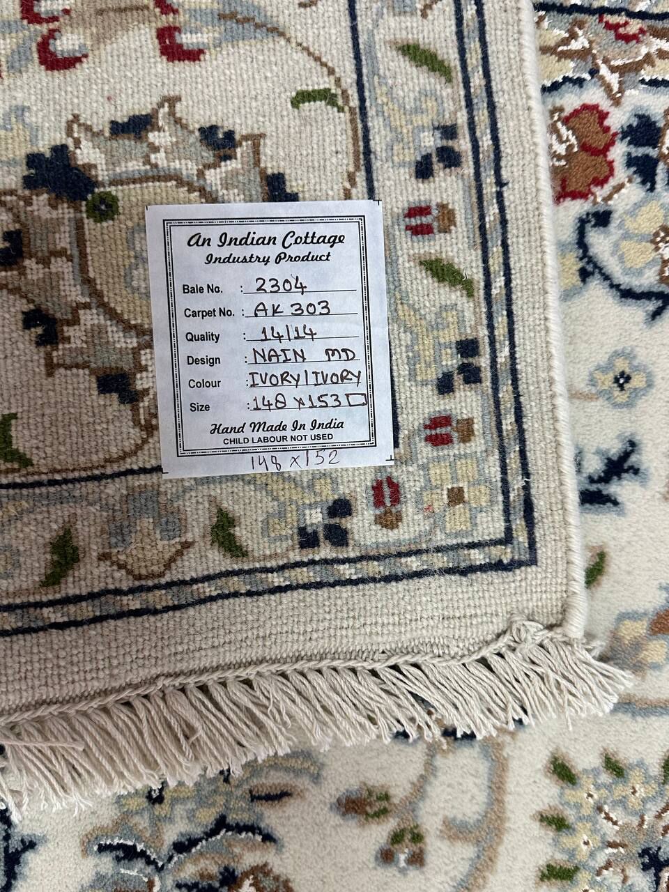 1.5 x 1.5 M Indian Wool & Silk Nain Design Rug - Image 9
