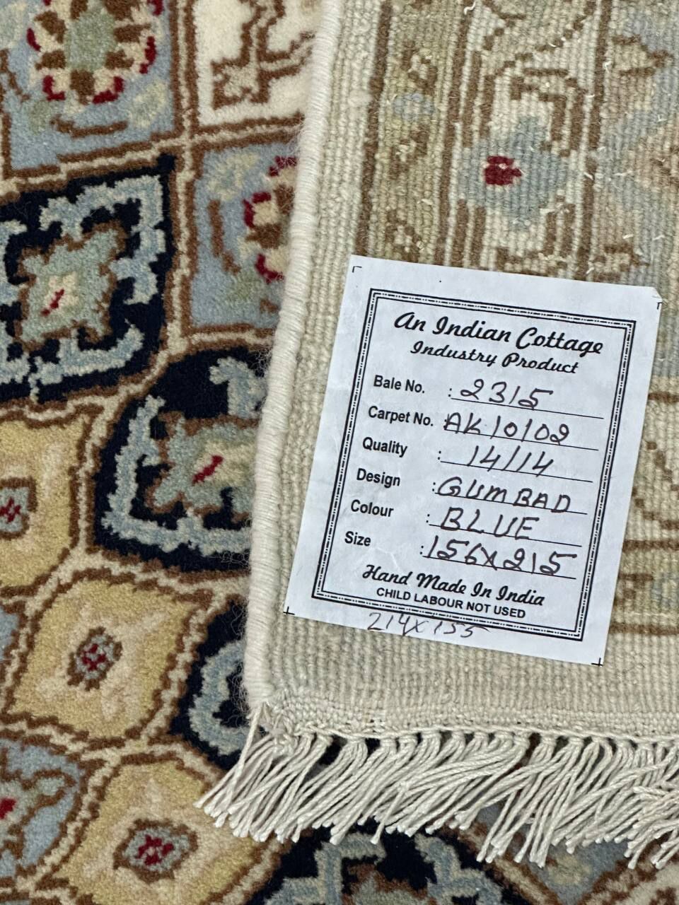 2.15 x 1.55 M Indian Wool & Silk Nain Dome Design Rug - Image 10