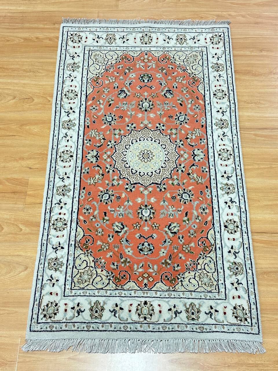 1.3 x 0.7 M Indian Wool & Silk Nain Design Rug - Image 5