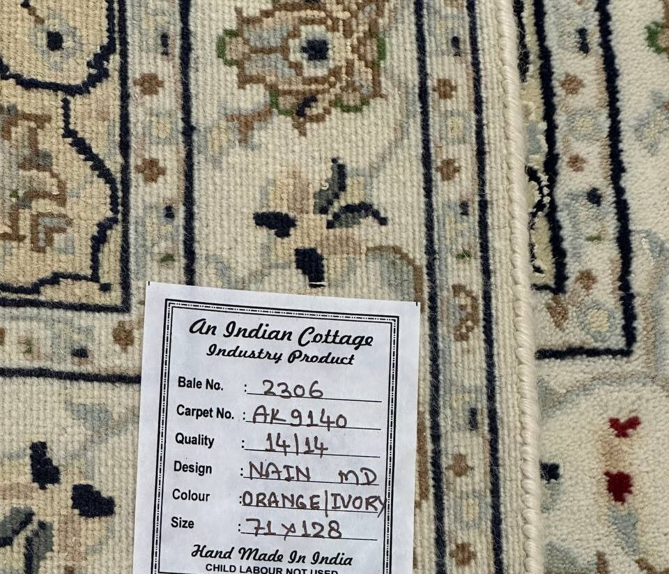 1.3 x 0.7 M Indian Wool & Silk Nain Design Rug - Image 8