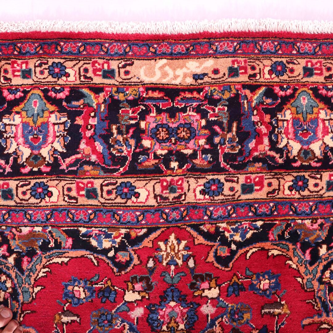 3.4x2.6 Antique & Signed Mashad Persian Rug - Image 3